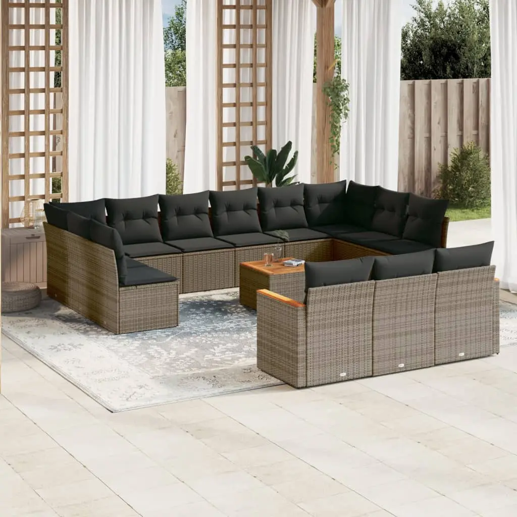 Set Divani da Giardino 14pz con Cuscini in Polyrattan Grigio