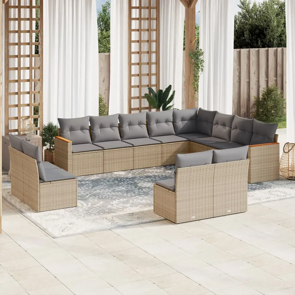 Set Divano da Giardino 12 pz con Cuscini Beige Misto Polyrattan