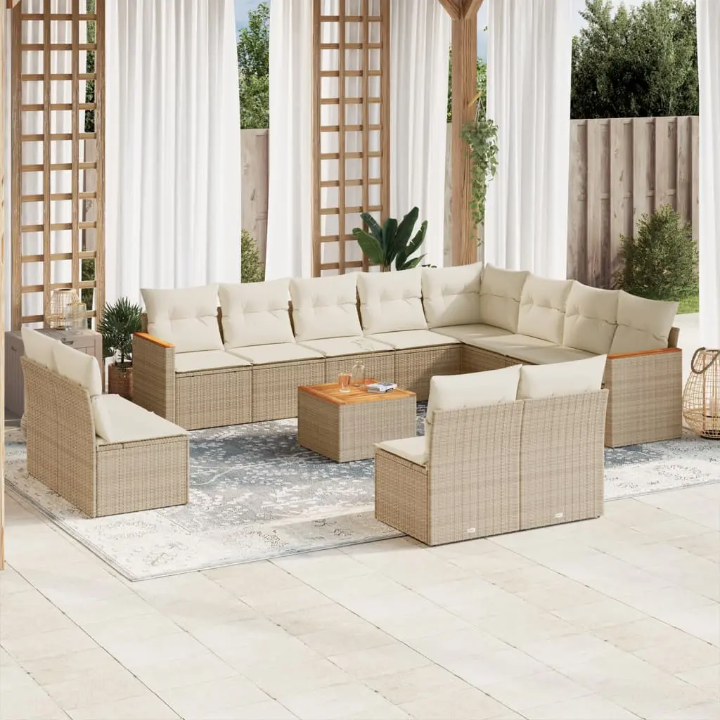 Set Divano da Giardino 13 pz con Cuscini Beige in Polyrattan