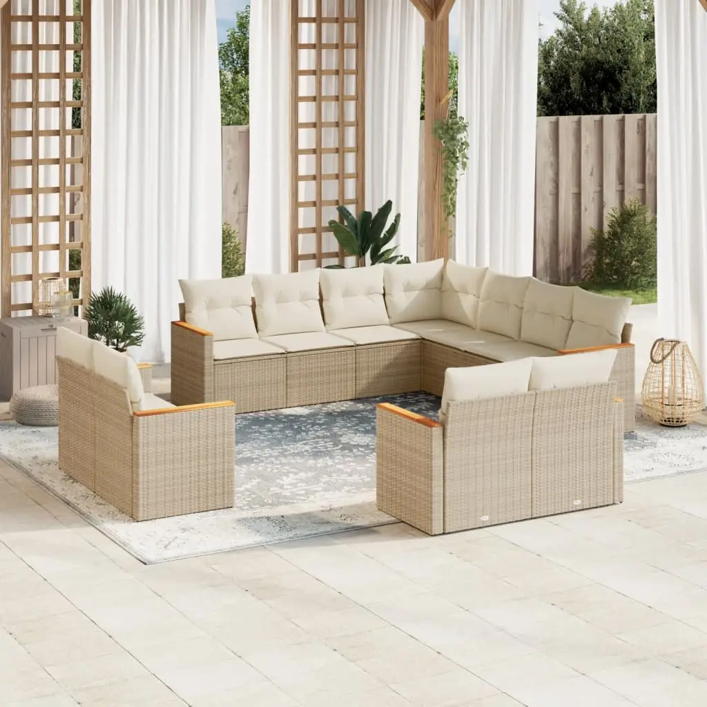 Set Divani da Giardino 11 pz con Cuscini Beige in Polyrattan