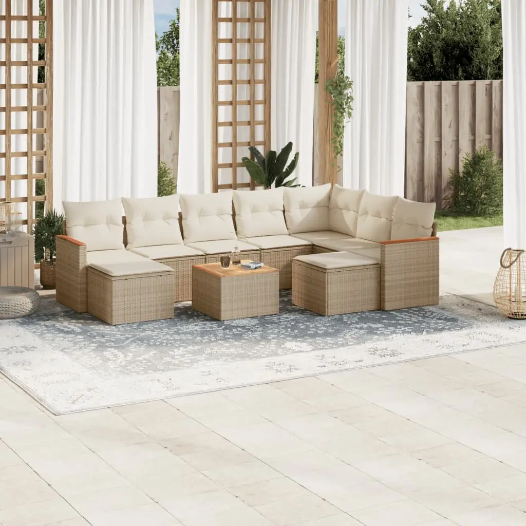 Set Divano da Giardino 10 pz con Cuscini Beige in Polyrattan