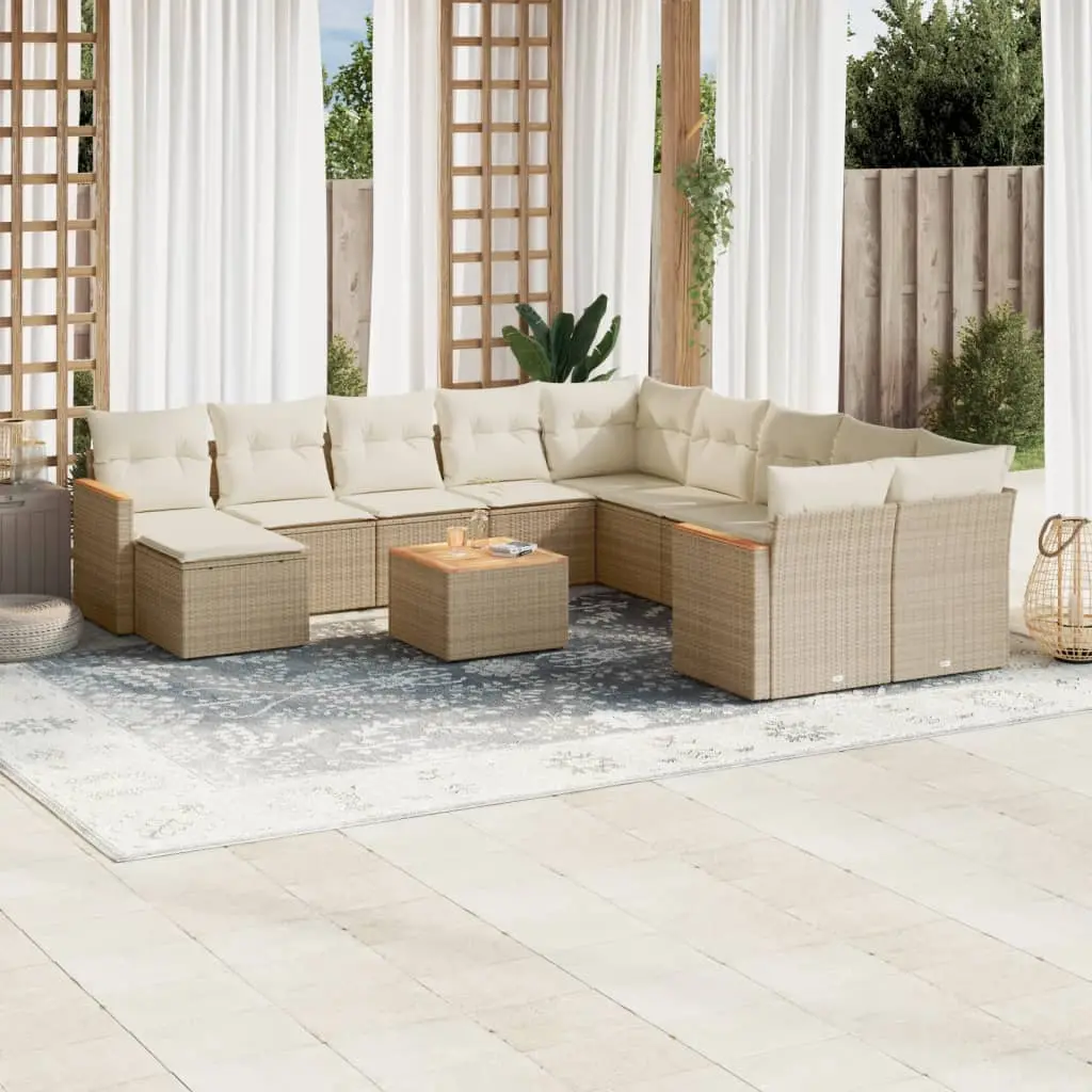 Set Divani da Giardino 12 pz con Cuscini Beige in Polyrattan