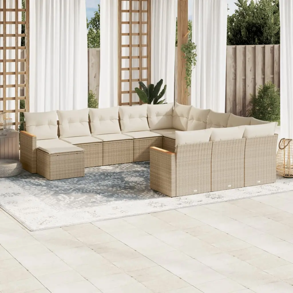 Set Divani da Giardino 12 pz con Cuscini Beige in Polyrattan