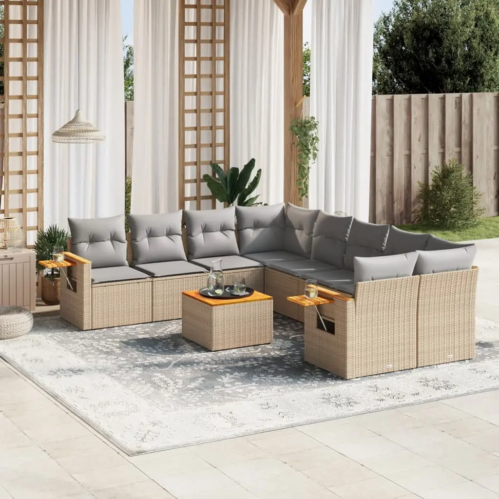 Set Divano da Giardino 9 pz con Cuscini Beige in Polyrattan