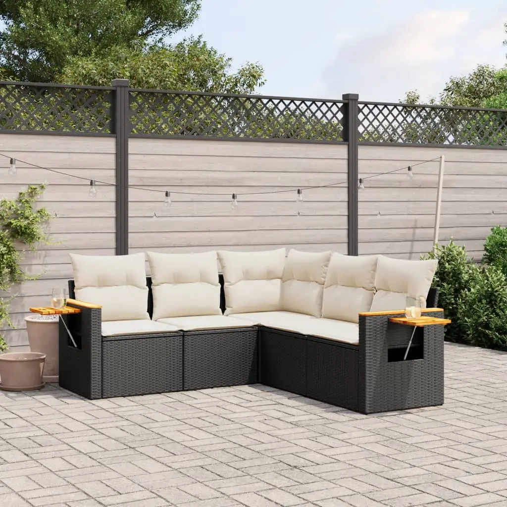 Set Divani da Giardino 5 pz con Cuscini in Polyrattan Nero