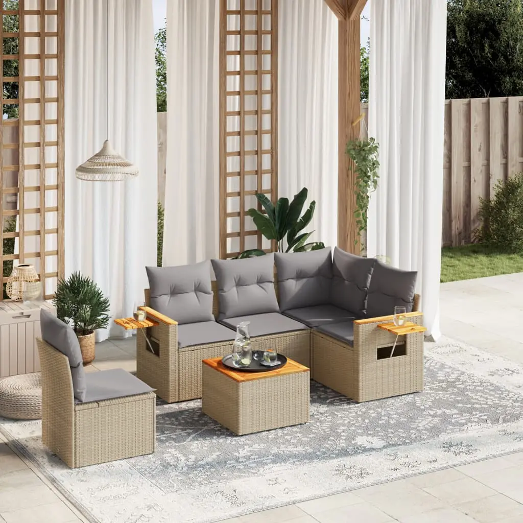 Set Divano da Giardino 6 pz con Cuscini Beige in Polyrattan