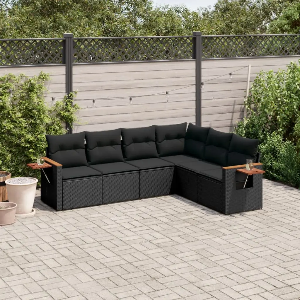 Set Divano da Giardino 6 pz con Cuscini Nero in Polyrattan