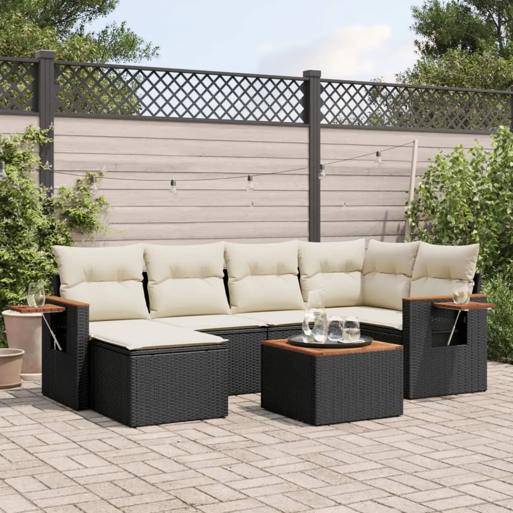 Set Divani da Giardino con Cuscini 7pz Nero Polyrattan