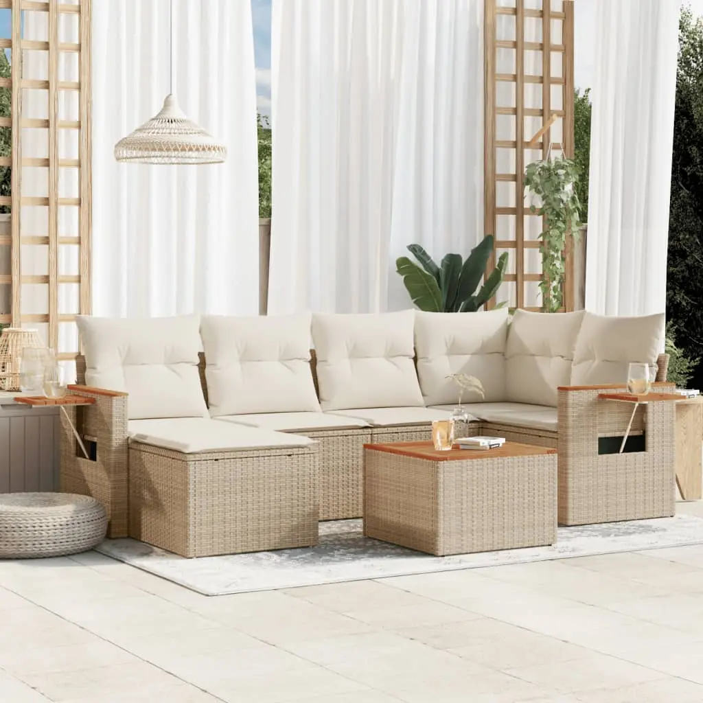 Set Divani da Giardino 7 pz con Cuscini Beige in Polyrattan