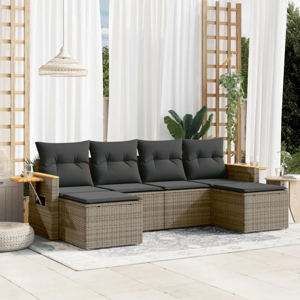 Set Divano da Giardino 6 pz con Cuscini Grigio in Polyrattan