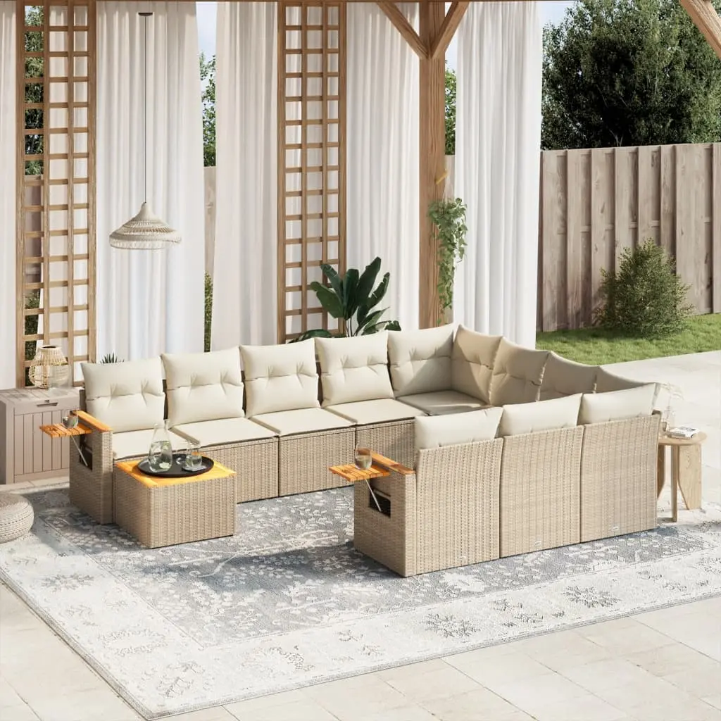 Set Divani da Giardino 11 pz con Cuscini Beige in Polyrattan