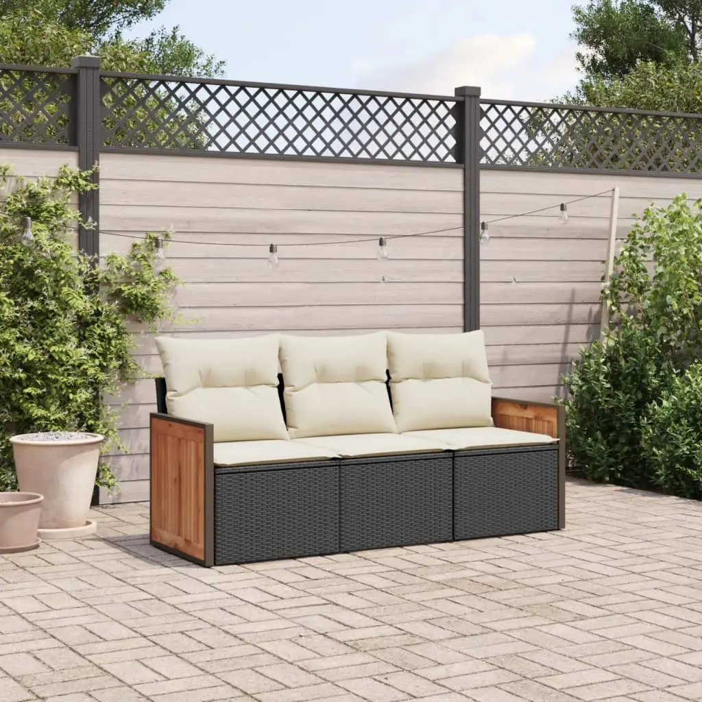 Set Divani da Giardino 3 pz con Cuscini in Polyrattan Nero