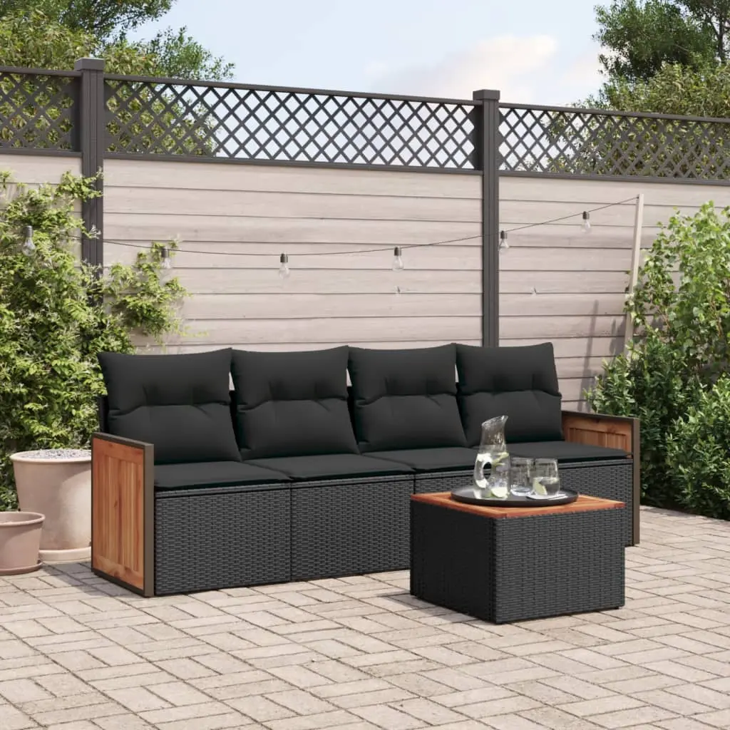 Set Divani da Giardino 5 pz con Cuscini in Polyrattan Nero