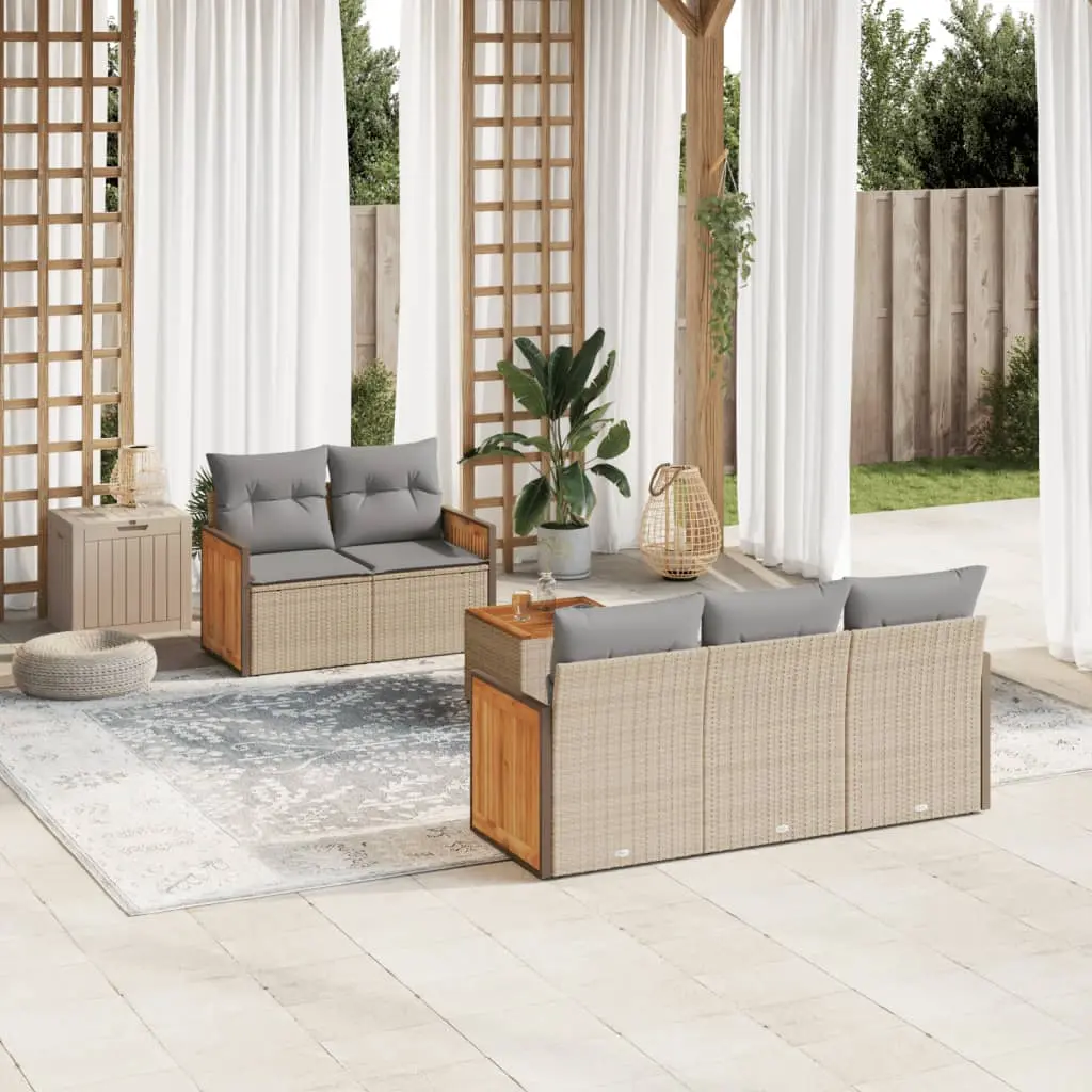 Set Divano da Giardino 6 pz con Cuscini Beige in Polyrattan