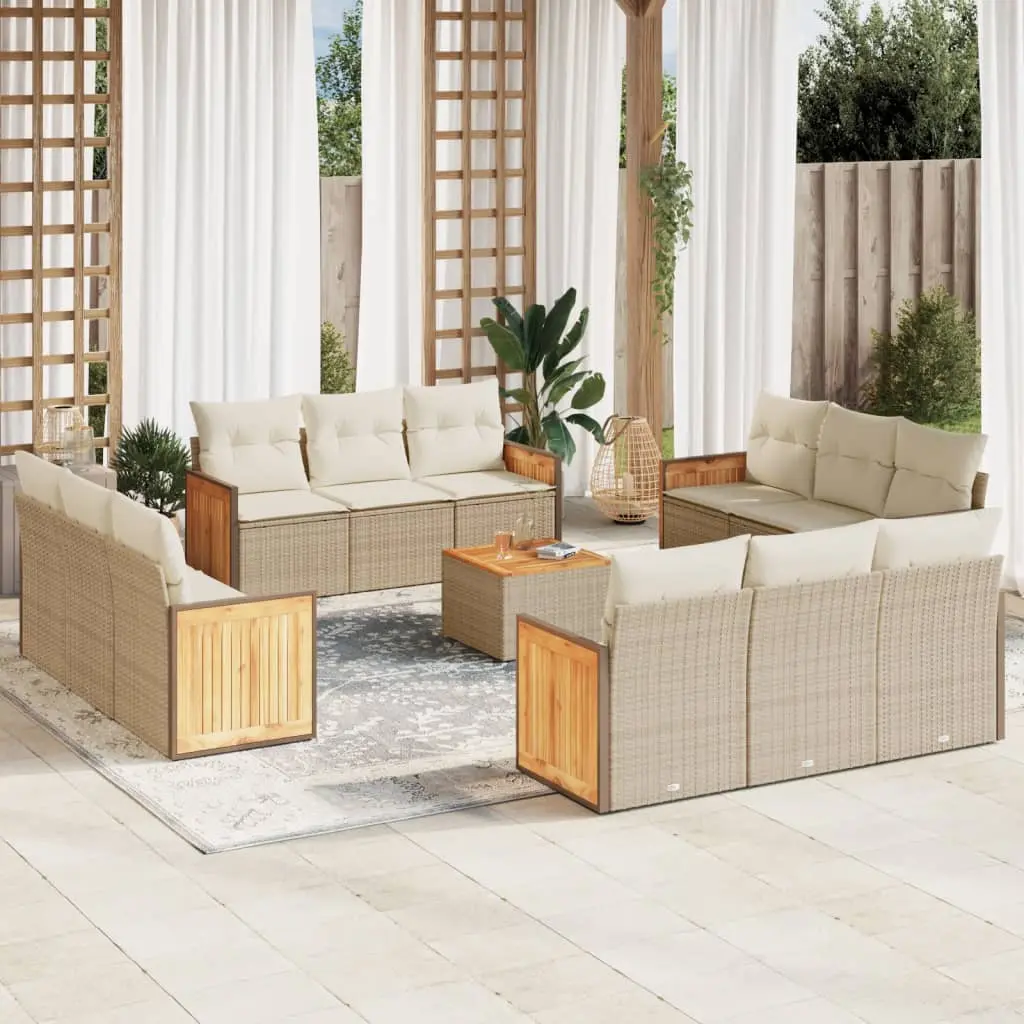 Set Divano da Giardino 13 pz con Cuscini Beige in Polyrattan