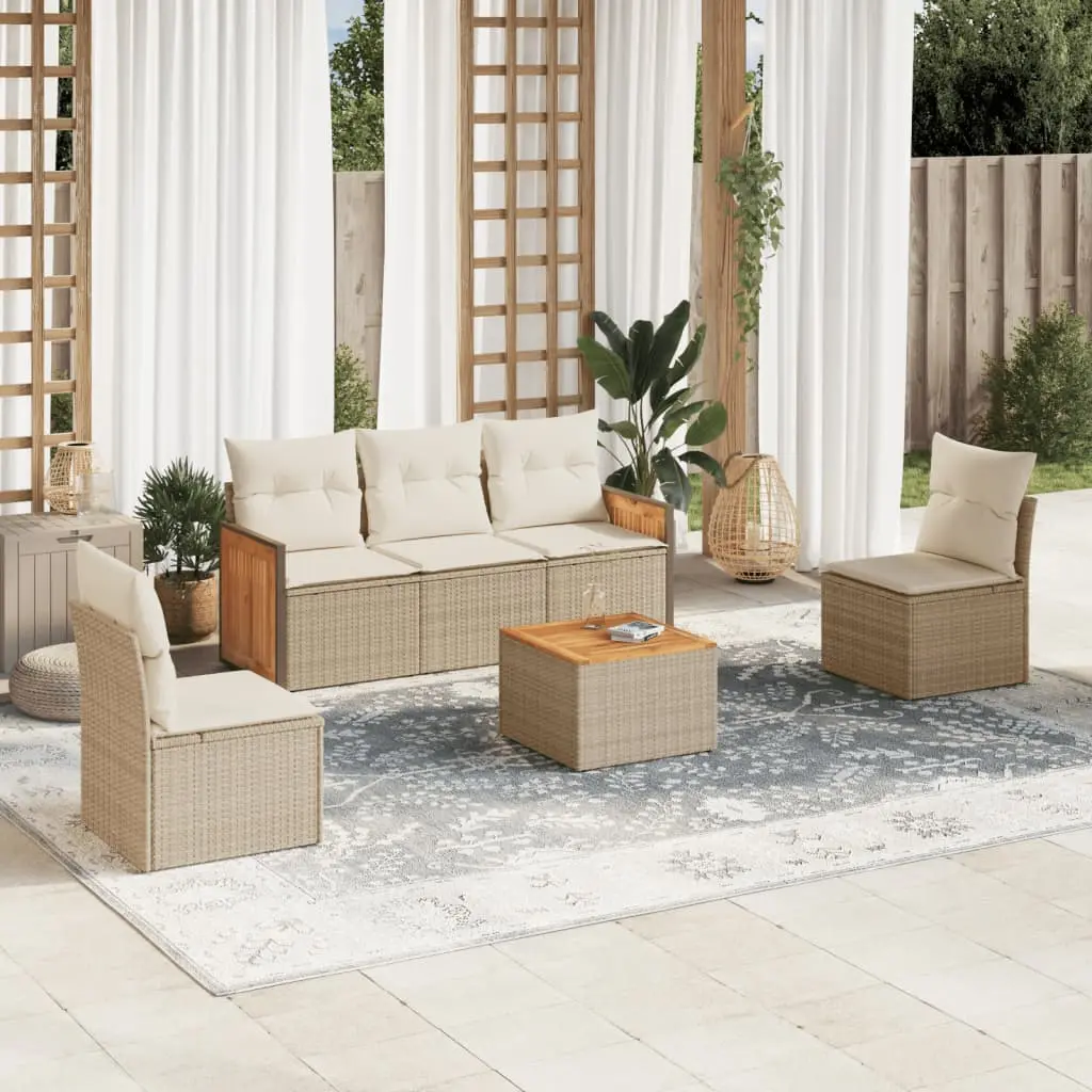 Set Divano da Giardino 6 pz con Cuscini Beige in Polyrattan