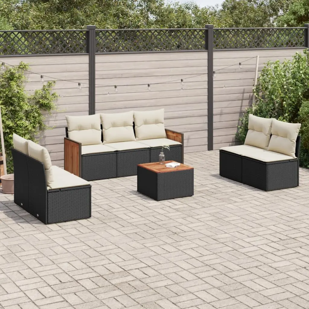 Set Divani da Giardino con Cuscini 8 pz Nero in Polyrattan