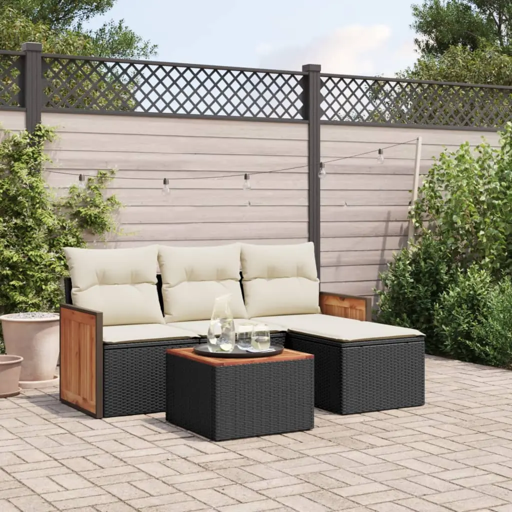 Set Divani da Giardino 5 pz con Cuscini in Polyrattan Nero