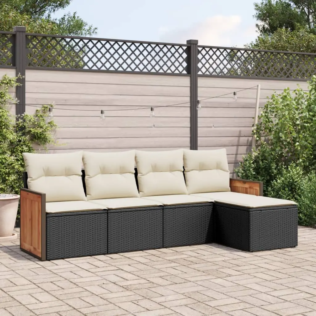 Set Divani da Giardino 5 pz con Cuscini in Polyrattan Nero