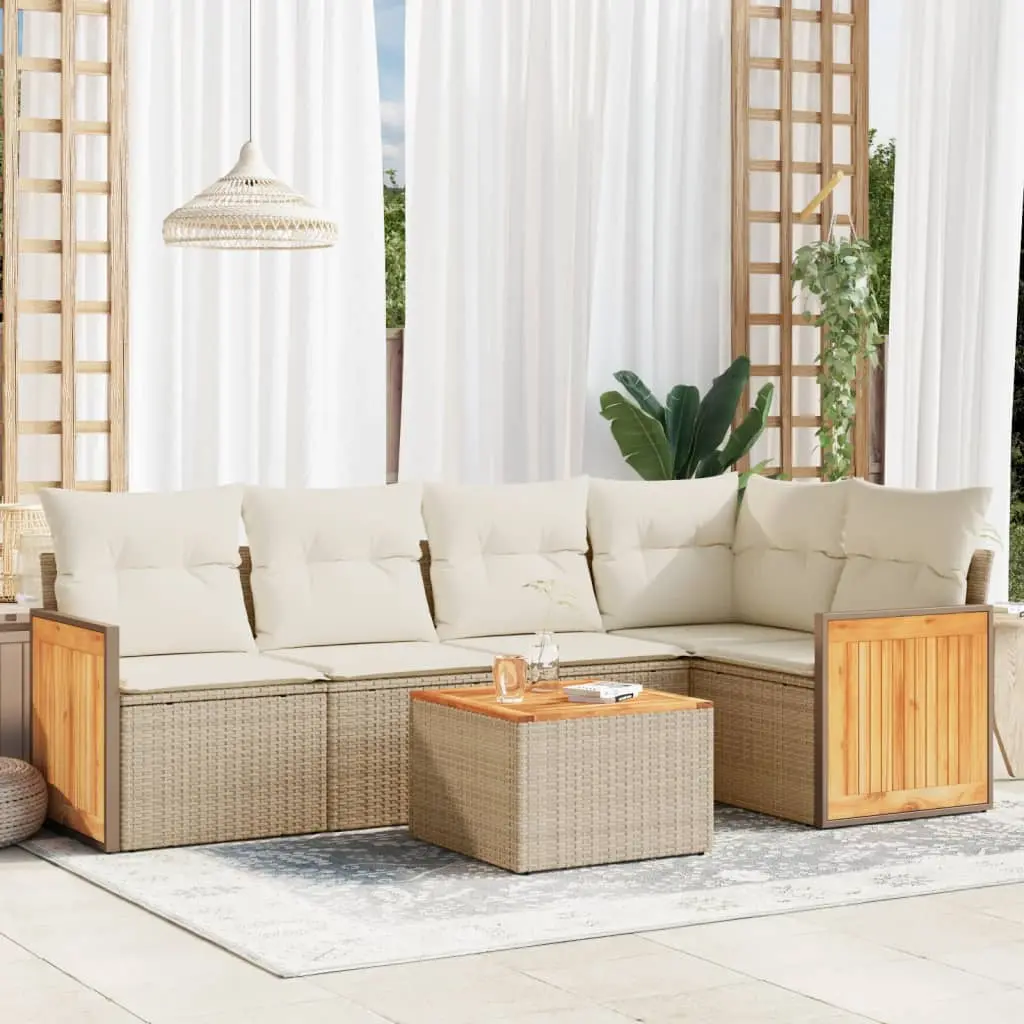 Set Divano da Giardino 6 pz con Cuscini Beige in Polyrattan