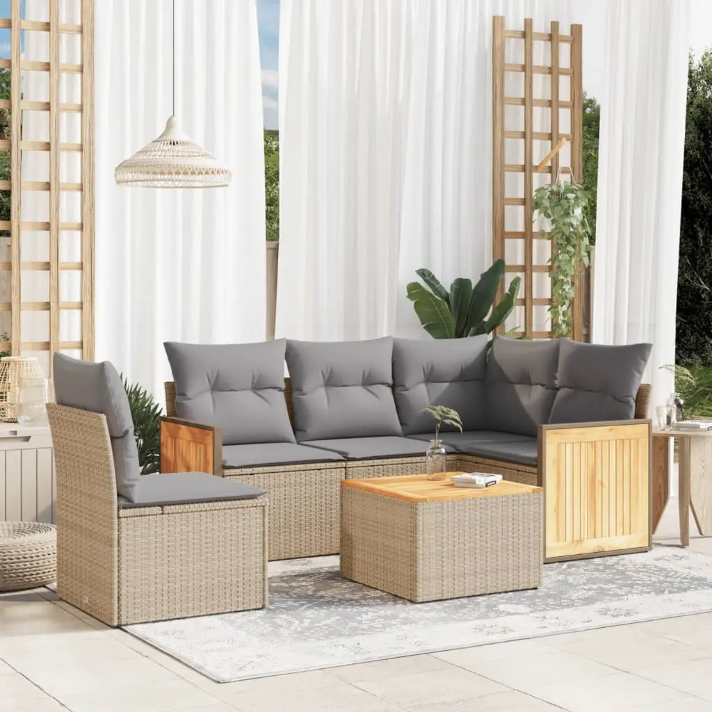 Set Divano da Giardino 6 pz con Cuscini Beige in Polyrattan