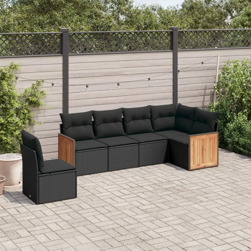 Set Divano da Giardino 6 pz con Cuscini Nero in Polyrattan