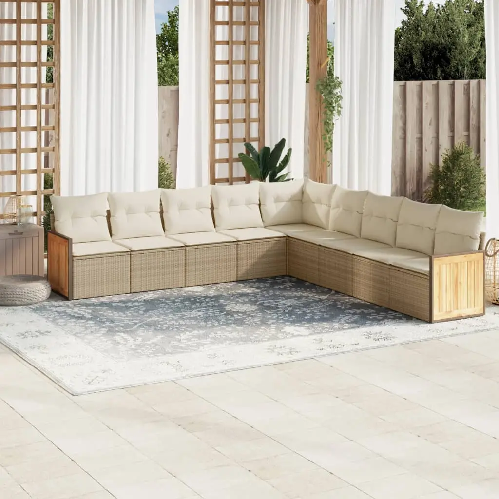 Set Divano da Giardino 9 pz con Cuscini Beige in Polyrattan