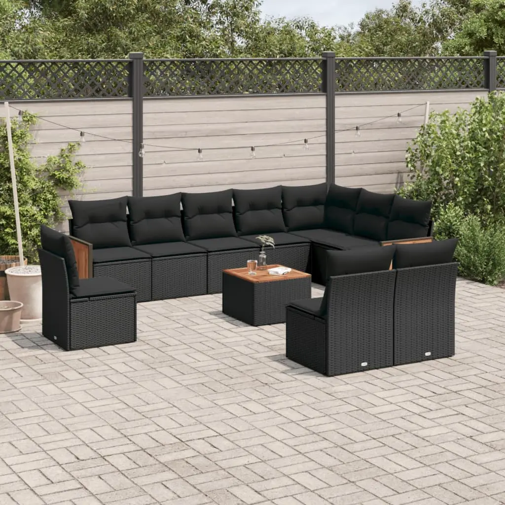 Set Divani da Giardino 11 pz con Cuscini in Polyrattan Nero