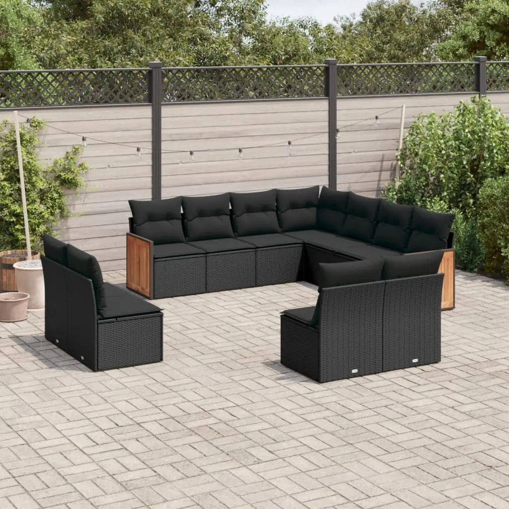 Set Divani da Giardino 11 pz con Cuscini in Polyrattan Nero