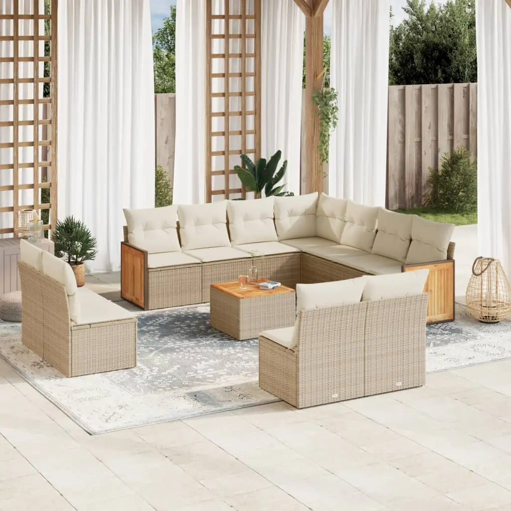 Set Divani da Giardino 12 pz con Cuscini Beige in Polyrattan