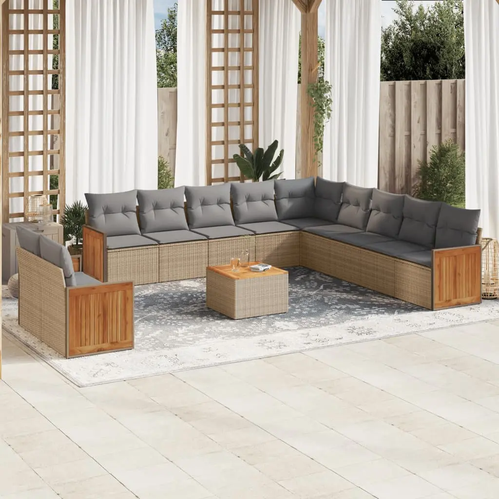 Set Divani da Giardino 12 pz con Cuscini Beige in Polyrattan