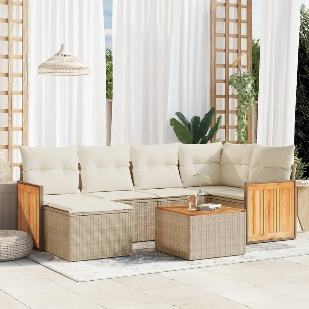 Set Divani da Giardino 7 pz con Cuscini Beige in Polyrattan