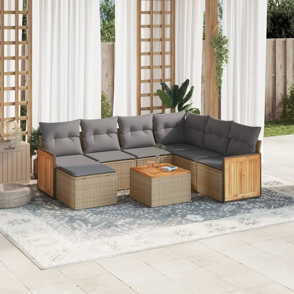 Set Divano da Giardino 8 pz con Cuscini Beige in Polyrattan