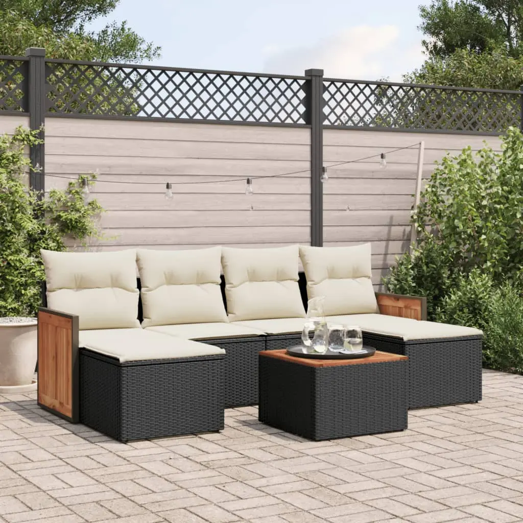 Set Divani da Giardino con Cuscini 7pz Nero Polyrattan