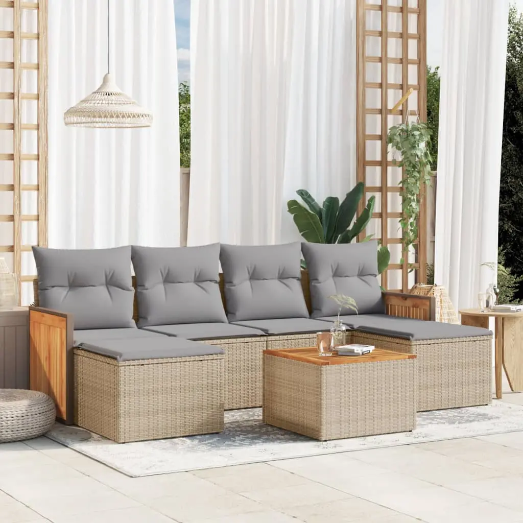 Set Divani da Giardino 7 pz con Cuscini Beige in Polyrattan