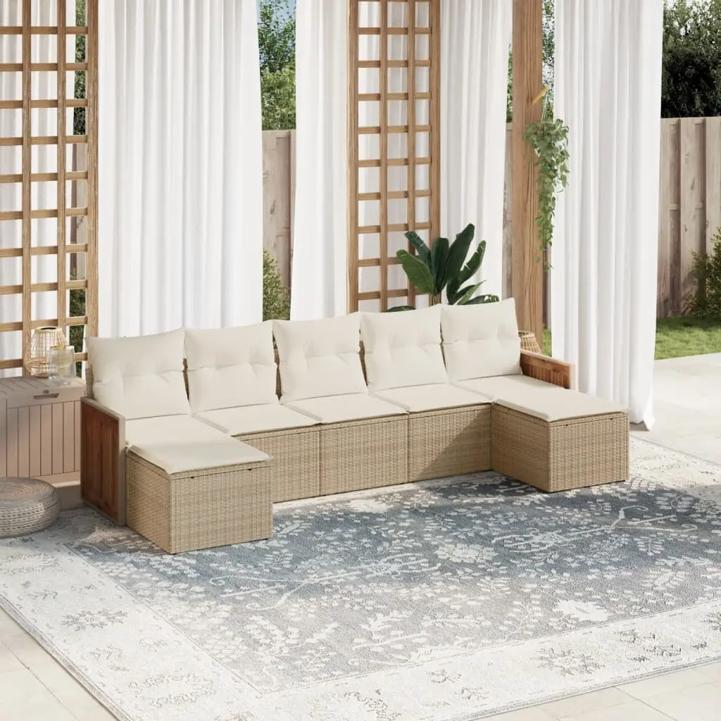 Set Divani da Giardino 7 pz con Cuscini Beige in Polyrattan