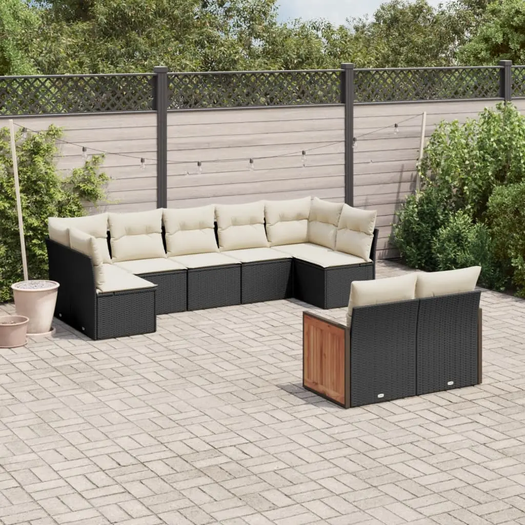 Set Divani da Giardino 9 pz con Cuscini Nero in Polyrattan