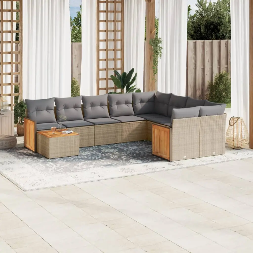 Set Divano da Giardino 10 pz con Cuscini Beige in Polyrattan