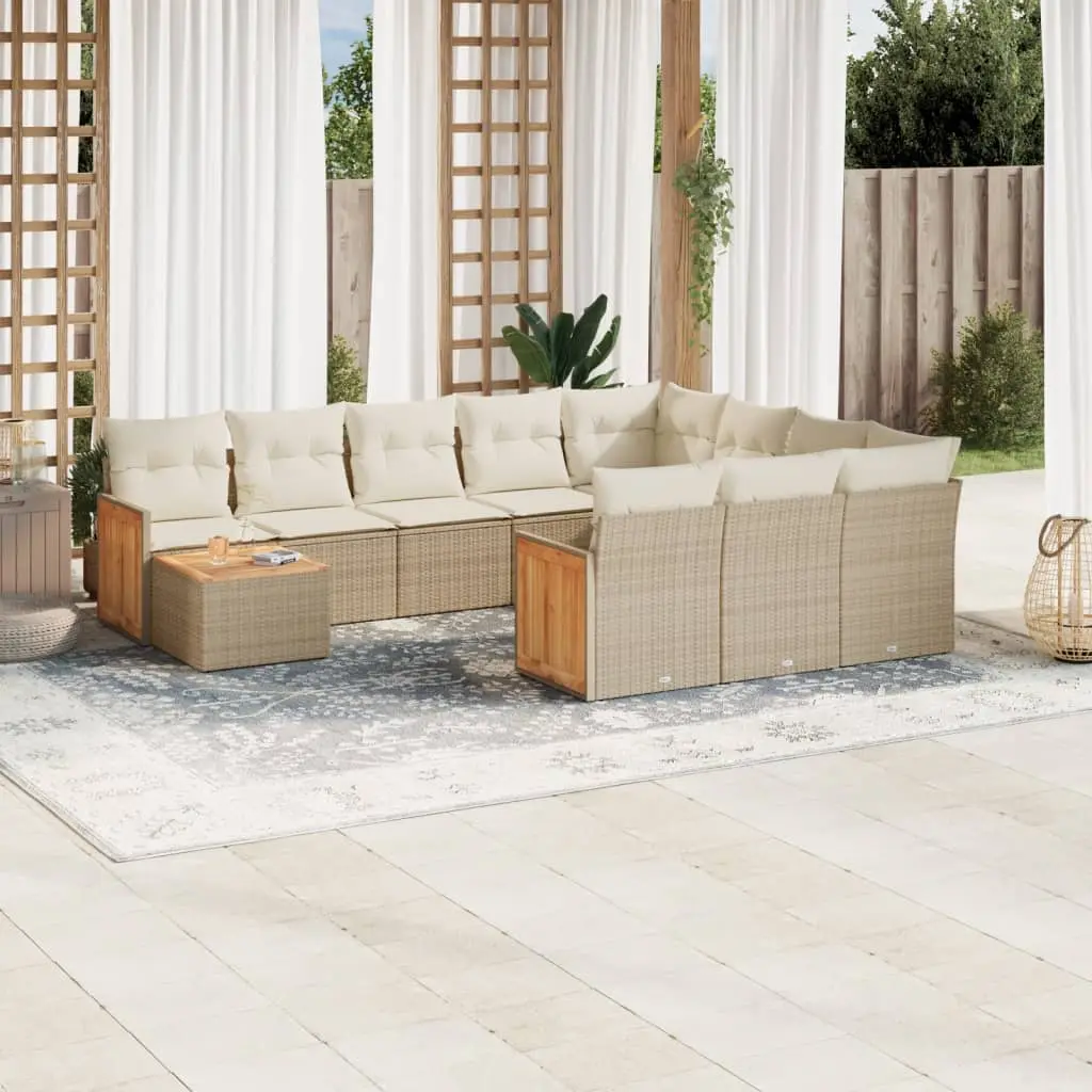 Set Divani da Giardino 11 pz con Cuscini Beige in Polyrattan