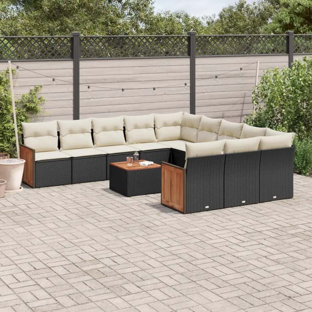 Set Divani da Giardino 12 pz con Cuscini Nero in Polyrattan