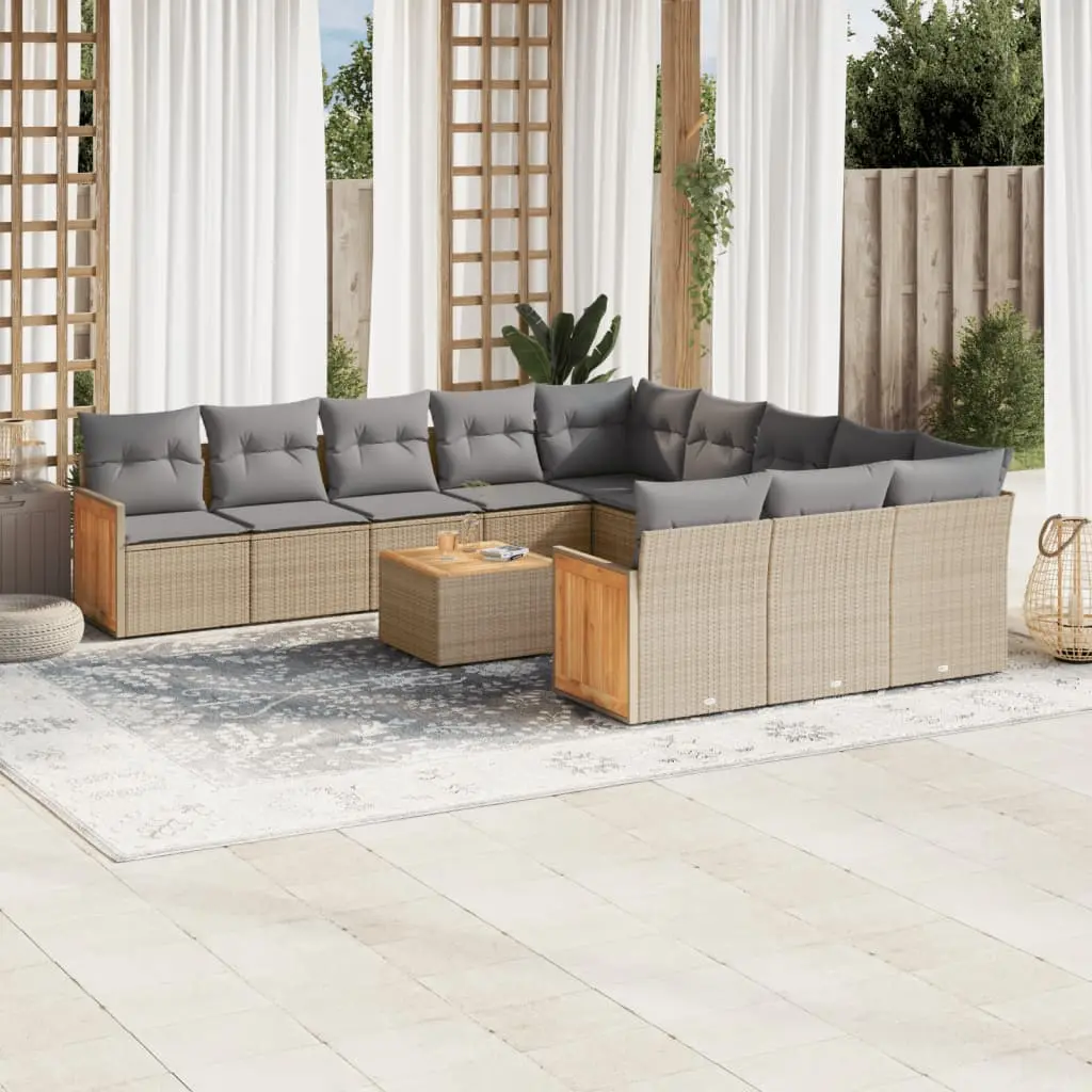 Set Divani da Giardino 12 pz con Cuscini Beige in Polyrattan