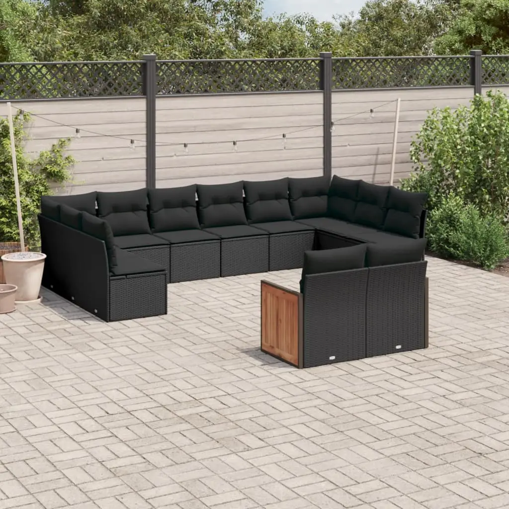 Set Divani da Giardino 12 pz con Cuscini Nero in Polyrattan