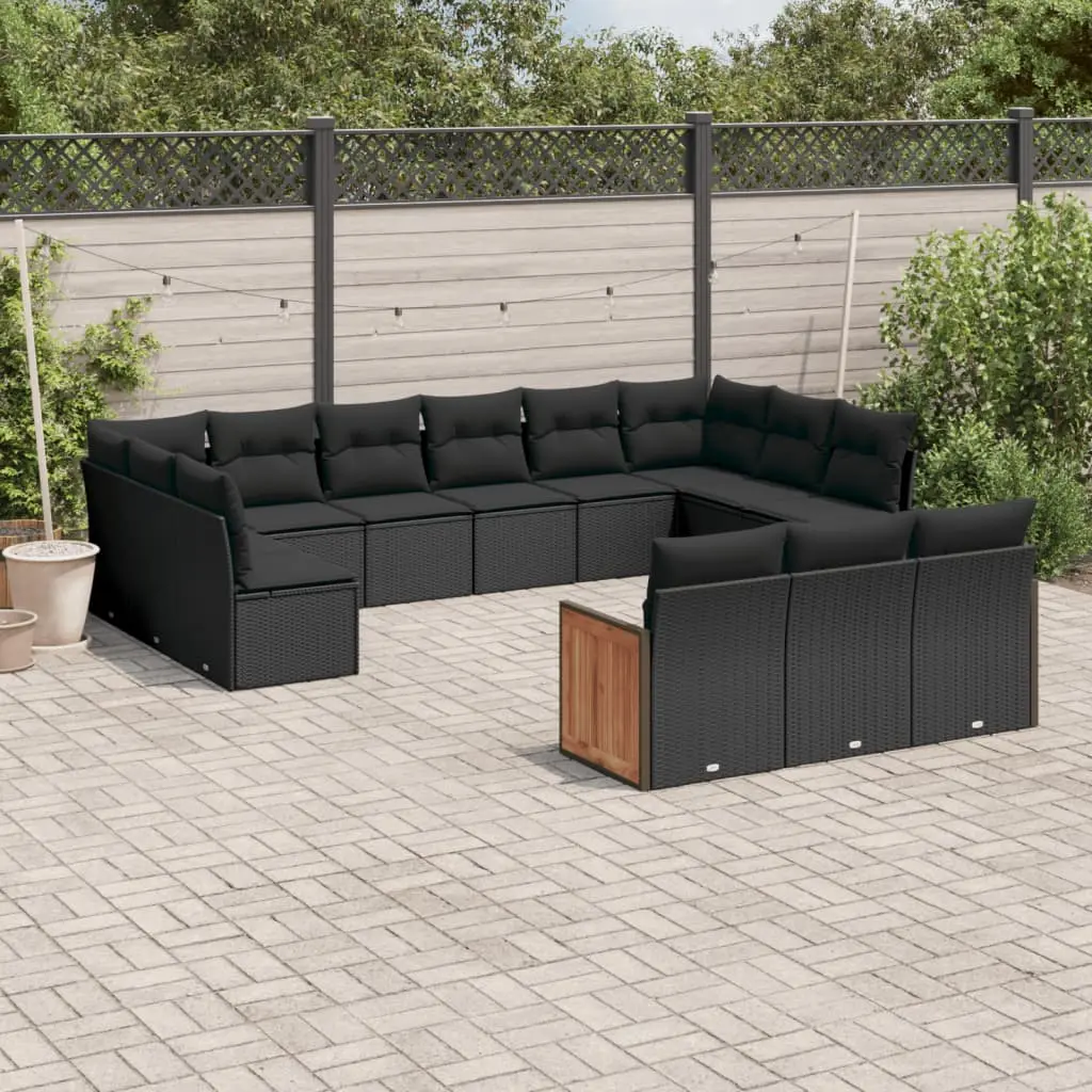 Set Divani da Giardino 13pz con Cuscini Nero in Polyrattan