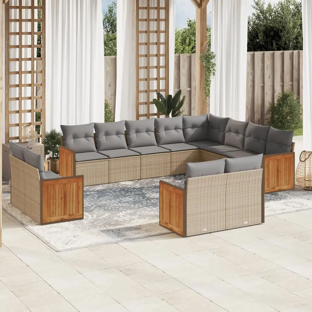 Set Divani da Giardino 12 pz con Cuscini Beige in Polyrattan