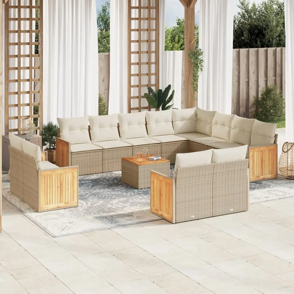 Set Divano da Giardino 13 pz con Cuscini Beige in Polyrattan