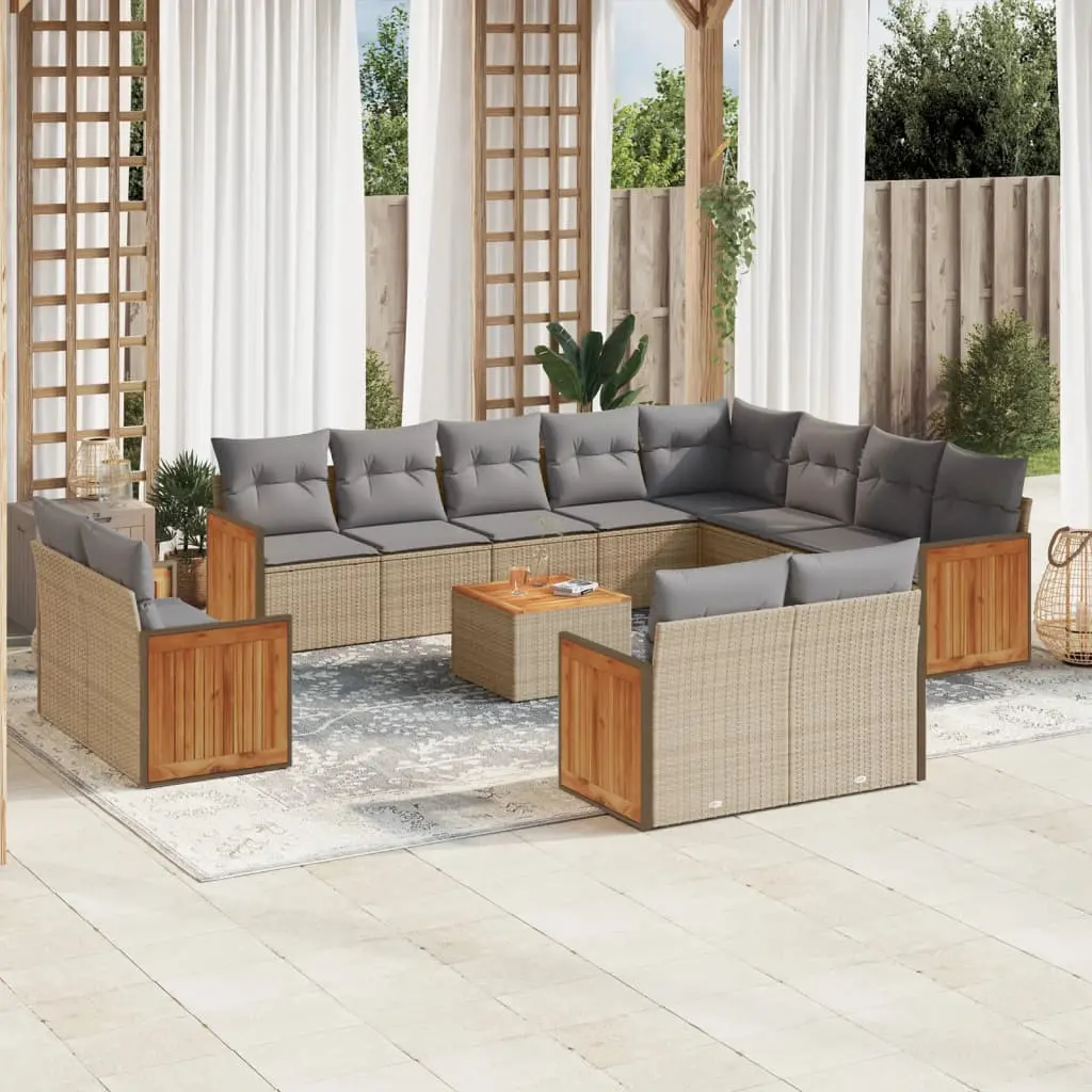 Set Divano da Giardino 13 pz con Cuscini Beige in Polyrattan