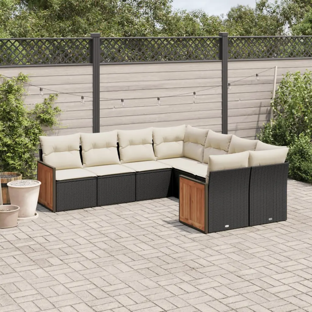 Set Divani da Giardino con Cuscini 8 pz Nero in Polyrattan