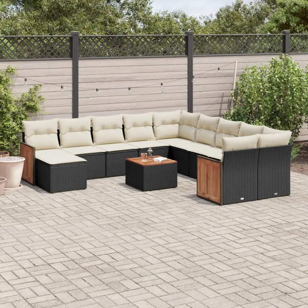 Set Divani da Giardino 12 pz con Cuscini Nero in Polyrattan