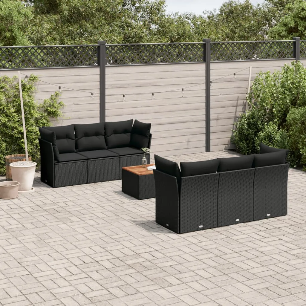 vidaXL Set Divani da Giardino con Cuscini 7pz Nero Polyrattan