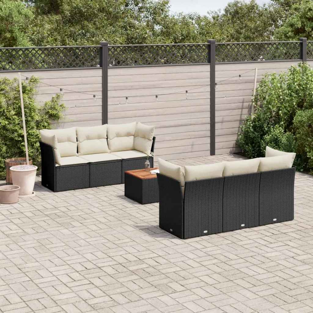 vidaXL Set Divani da Giardino con Cuscini 7pz Nero Polyrattan